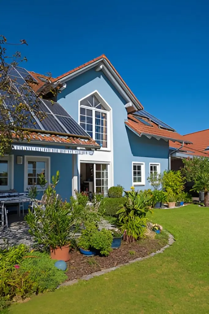 blue home after exterior painting and nice lawn